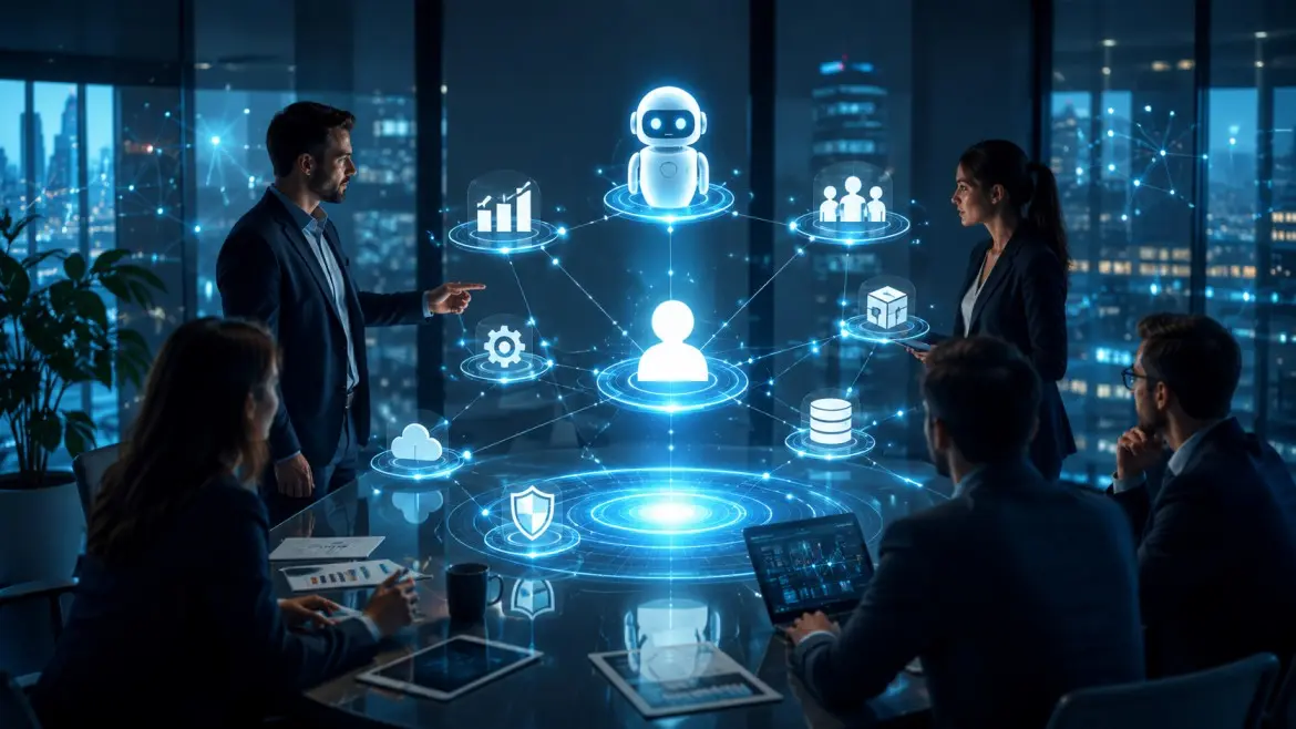 Enterprise team planning Agentic CRM with AI automation, connected business systems, and data readiness strategies, by Dynamics Monk.